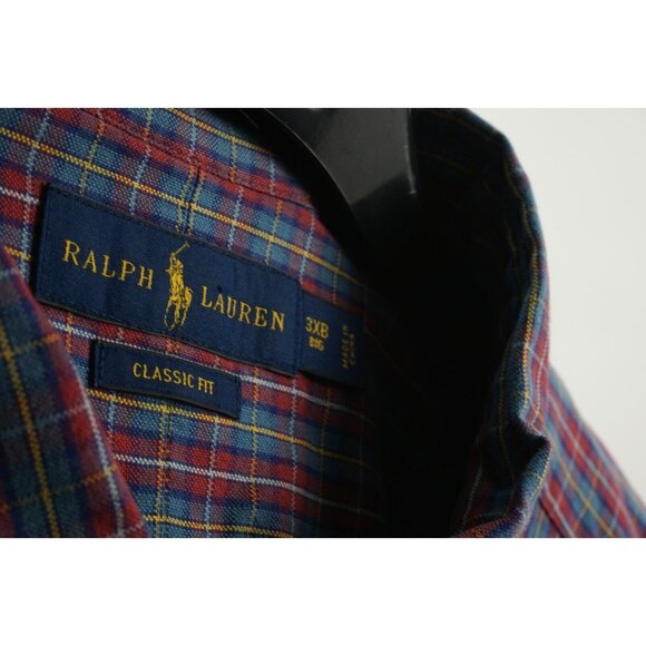 Ralph Lauren Men's 3XB Long Sleeve Blue Red Plaid Oxford Pony Button Down Shirt - Picture 4 of 9